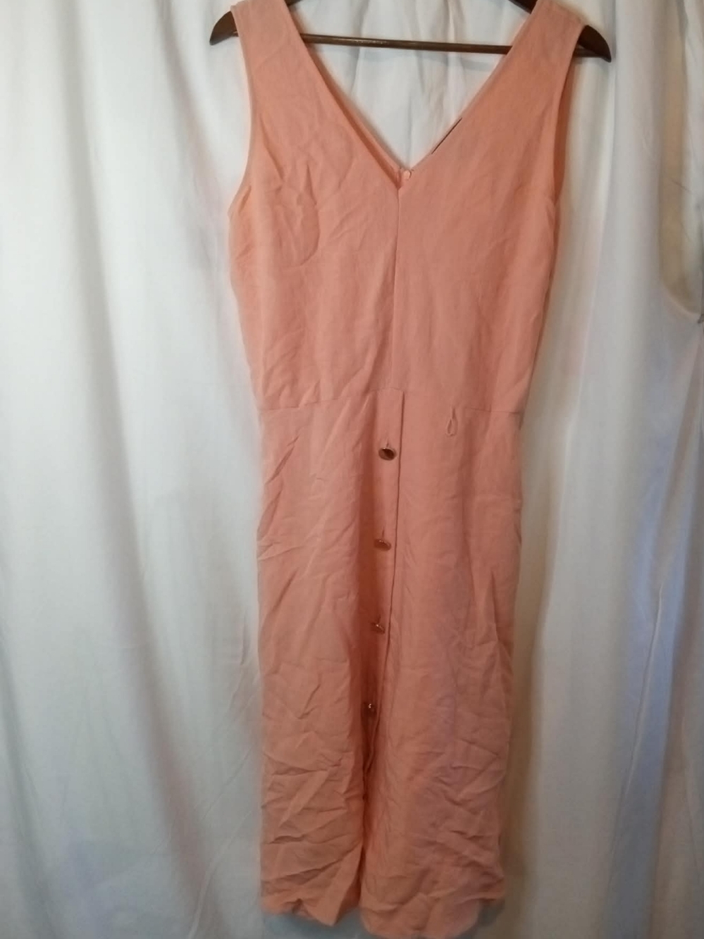 NWT Luxology Peach Button-Front Sleeveless Midi Dress Preppy Office Zip Pastel